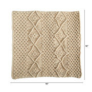 Beige textured throw blanket with diamond pattern on a white background
