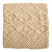 Beige woven blanket with diamond pattern on a white background
