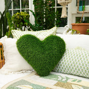 Nearly Natural green heart-shaped grass cushion pillow, front view