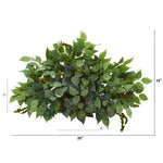 Artificial green leafy plant with dimensions on a white background