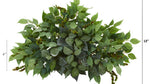 Artificial green leafy plant with dimensions on a white background
