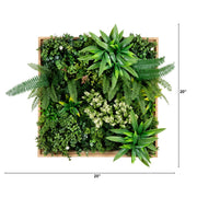 Nearly Natural Queensland Rainforest Artificial Floral Living Wall with Wood-Look Frame, Green, 20″ × 20″