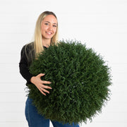 UV-resistant artificial cedar greenery ball with clip-together assembly