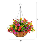 Nearly Natural UV Resistant Artificial Daisy Flower Plant DIY Hanging Basket Kit, Multicolor, 18