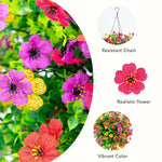 UV-resistant faux daisy flowers in a coco-lined hanging basket