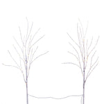 Two bare decorative tree branches with warm white string lights, shown against a plain white background.