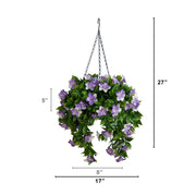 Nearly Natural UV Resistant Artificial Bougainvillea and Azalea Hanging Planter, Green, 27