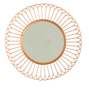 Round wall mirror with a copper-toned metal frame and a sunburst wire design around the border, shown against a plain white background.