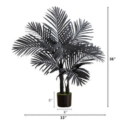 Nearly Natural 3-foot artificial Halloween black golden cane palm tree.