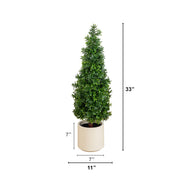 Green faux boxwood topiary in a white planter for home decoration