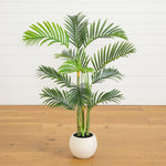 Nearly Natural artificial areca palm tree in white decorative planter