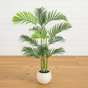 Nearly Natural artificial areca palm tree in white decorative planter