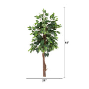 Artificial potted plant with dimensions labeled on a white background