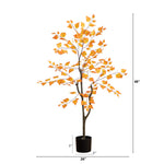 Artificial tree with orange leaves and dimensions on a white background