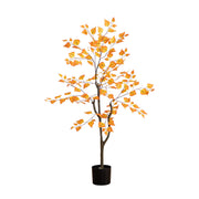 Artificial potted tree with orange leaves on a white background