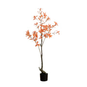 Potted artificial tree with orange leaves on a white background