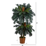 Artificial potted plant with dimensions on a white background