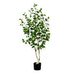 Artificial potted tree with green leaves on a white background