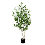 Artificial potted tree with green leaves on a white background