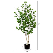 Nearly Natural Decorative Artificial Birch Tree with Realistic Green Foliage, 5'