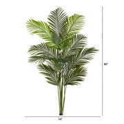 Artificial palm plant with dimensions on a white background