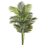 An artificial palm frond plant with multiple green leaves on a solid white background.