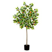 Nearly Natural 5' Artificial Tangerine Tree, Green Faux Citrus Plant with Vibrant Tangerine Accents