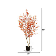 Nearly Natural 5' Artificial Fall Birch Tree, Orange Autumn Foliage