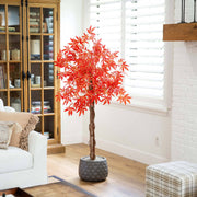 Nearly Natural Artificial Vibrant Fall Maple Tree with Rich Orange Leaves, 5'