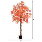 Nearly Natural Artificial Vibrant Fall Maple Tree with Rich Orange Leaves, 5'
