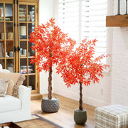 Nearly Natural Artificial Vibrant Fall Maple Tree with Rich Orange Leaves, 5'