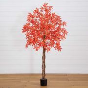 Nearly Natural Artificial Vibrant Fall Maple Tree with Rich Orange Leaves, 5'