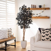 Nearly Natural Artificial Halloween Black Ficus Tree with Natural Trunk, 5' H