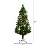 A 24-inch by 60-inch artificial Christmas tree with warm white lights, shown with height and width dimension lines on a white background.