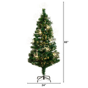 A 24-inch by 60-inch artificial Christmas tree with warm white lights, shown with height and width dimension lines on a white background.
