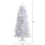 White artificial Christmas tree with measurements on a white background