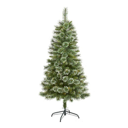Frosted artificial Christmas tree on a white background