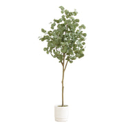 Nearly Natural 6' Artificial Eucalyptus Tree with White Decorative Planter, Green Foliage