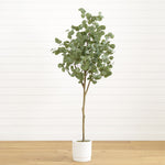 Nearly Natural 6' Faux Eucalyptus Tree, Green Artificial Indoor Plant with White Planter