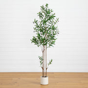 Nearly Natural 6 Ft Artificial Olive Tree with Decorative Planter