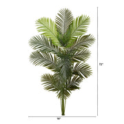 Artificial palm plant with dimensions on a white background
