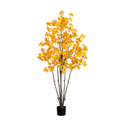 Artificial tree with yellow leaves in a pot on a white background