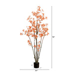 Artificial plant with orange leaves and dimensions on a white background