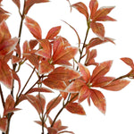 Artificial red and green leaf branch on a white background