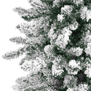 Frosted artificial Christmas tree with pinecones on a white background