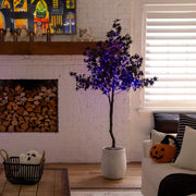 Nearly Natural Pre-Lit Artificial Halloween Black Maple Tree with 300 Orange & Purple LED Lights, 72″