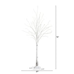 A white artificial tree decoration with bare branches and a square base, shown on a white background with dimension labels indicating 72 inches tall, 27 inches wide, and 3.5 inches from the top of the trunk to the base.