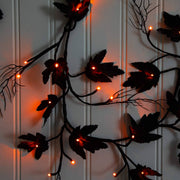 Nearly Natural Pre-Lit Artificial Halloween Black Maple Garland with 48 Orange & Purple LED Lights, 78″