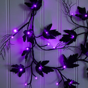 Nearly Natural Pre-Lit Artificial Halloween Black Maple Garland with 48 Orange & Purple LED Lights, 78″