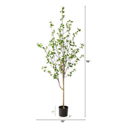 Artificial tree with dimensions indicated on a white background